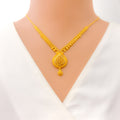 Opulent Checkered Drop 22k Gold Necklace Set 