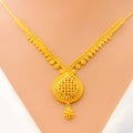 Opulent Checkered Drop 22k Gold Necklace Set 