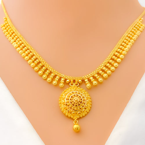 Traditional Embellished 22k Gold Floral Necklace Set 