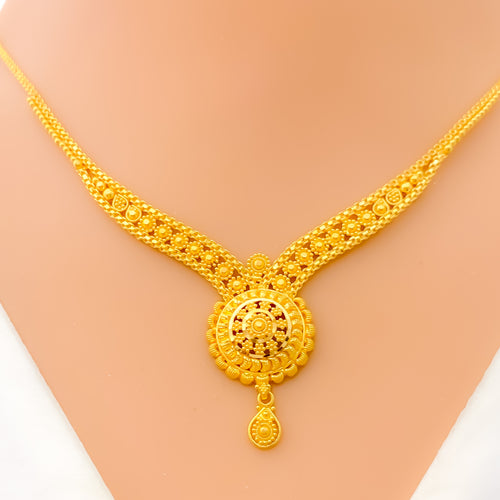 Delicate Delightful 22k Gold Floral Necklace Set 