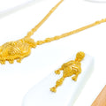 Golden Floral Elegant Long 22k Gold Necklace Set 