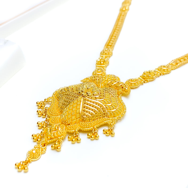 Golden Floral Elegant Long 22k Gold Necklace Set 