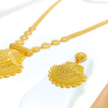 Impressive Floral Filigree Long 22k Gold Necklace Set 