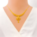 Checkered Ornamental 22k Gold Fanned Necklace Set 