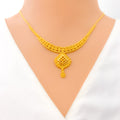 Checkered Ornamental 22k Gold Fanned Necklace Set 