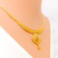 Checkered Ornamental 22k Gold Fanned Necklace Set 