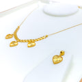 Dangling Triple Heart 21K Gold Necklace Set