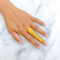 Opulent Floral Striped 22k Overall Gold Finger Ring 