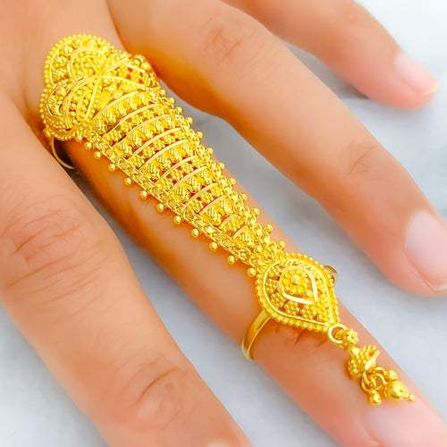 Opulent Floral Striped 22k Overall Gold Finger Ring 