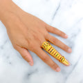 Vibrant Enameled 22k Overall Gold Finger Ring 