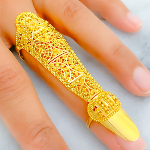 Exclusive Fine Beaded 22k Overall Gold Finger Ring 
