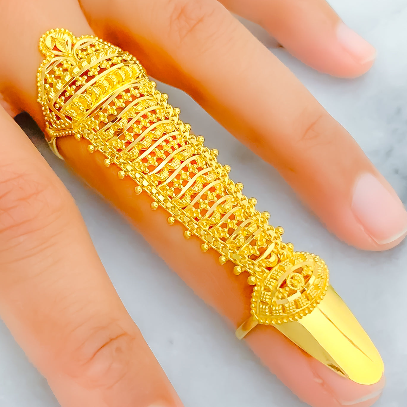 Palatial Curved 22k Overall Gold Finger Ring – Andaaz Jewelers