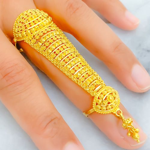 Reflective Multi Bead 22k Overall Gold Finger Ring