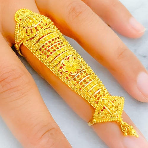 Tasteful Floral 22k Overall Gold Finger Ring 