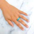 Beautiful Charming 21K Gold Clover Turquoise Enameled Ring