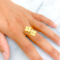 Bright Trendy Dual Flower 21k Gold Clover Ring