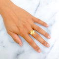 Dazzling Striped 21k Gold Clover Ring