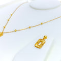 Trendy Rectangular 21k Gold Chic Necklace Set 