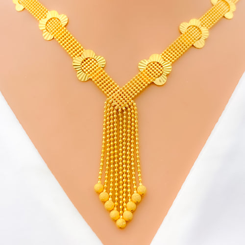 Floral Flat Chain 22K Gold Necklace Set 