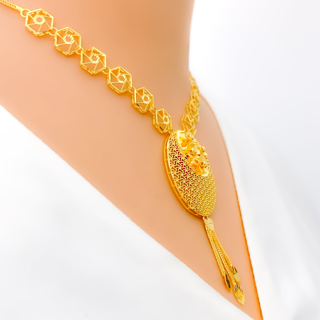 Oval Dangling Chain 22k Gold Necklace Set – Andaaz Jewelers