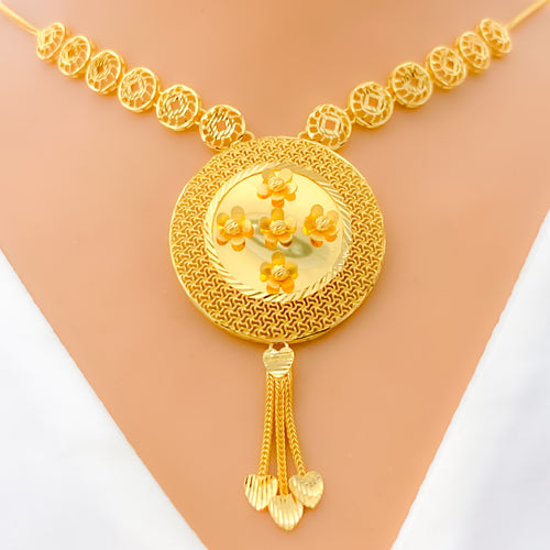 Reflective Floral Dome22k Gold Necklace Set 15