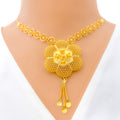 Sparkling Mesh Flower 22k Gold Necklace Set 