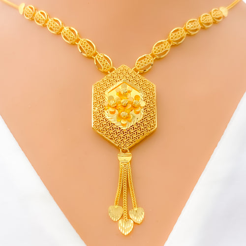 Intricate Floral Honeycomb 22k Gold Necklace Set