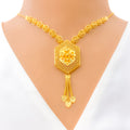 Intricate Floral Honeycomb 22k Gold Necklace Set