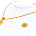 Elevated Floral Hexagon 22k Gold Pendant Set 