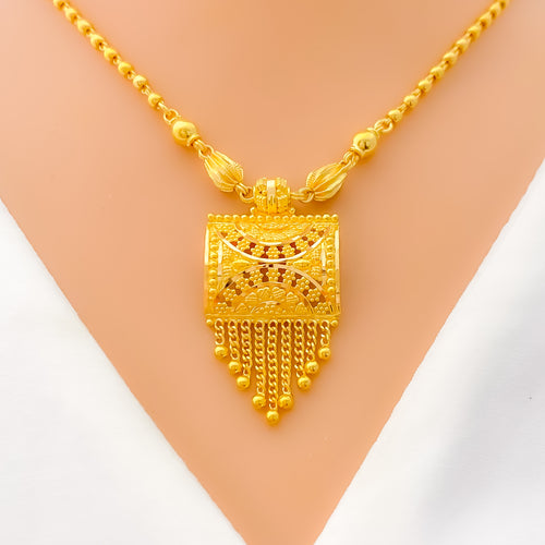 Opulent Rectangular 22k Gold Necklace Set 