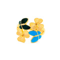 Decorative Floral 21k Gold Enameled Ring