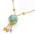 Charming Sea Green 22k Gold Enamel Necklace 