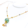 Charming Sea Green 22k Gold Enamel Necklace 