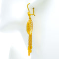 Unique Leaf Adorned Oval 21k Gold Hook Earrings 