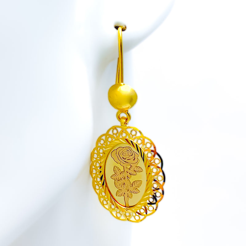 Delightful Oval Coin 21k Gold Hook Earrings 