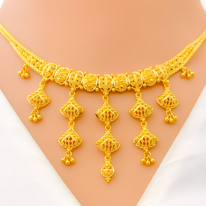 Dynamic Dangling Tassel 22k Gold Necklace Set