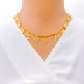 Charming Dangling Leaf 21K Gold Necklace Set