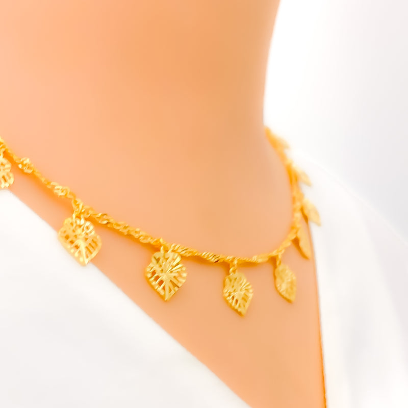 Sparkling Leaf 21K Gold Necklace Set