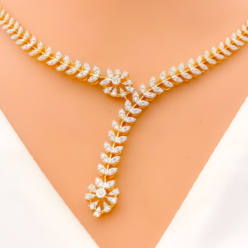 Dazzling Flower Drop Diamond + 18k Gold Necklace Set 