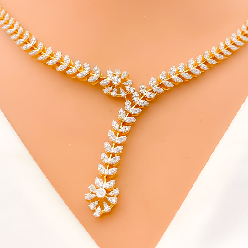 Dazzling Flower Drop Diamond + 18k Gold Necklace Set 