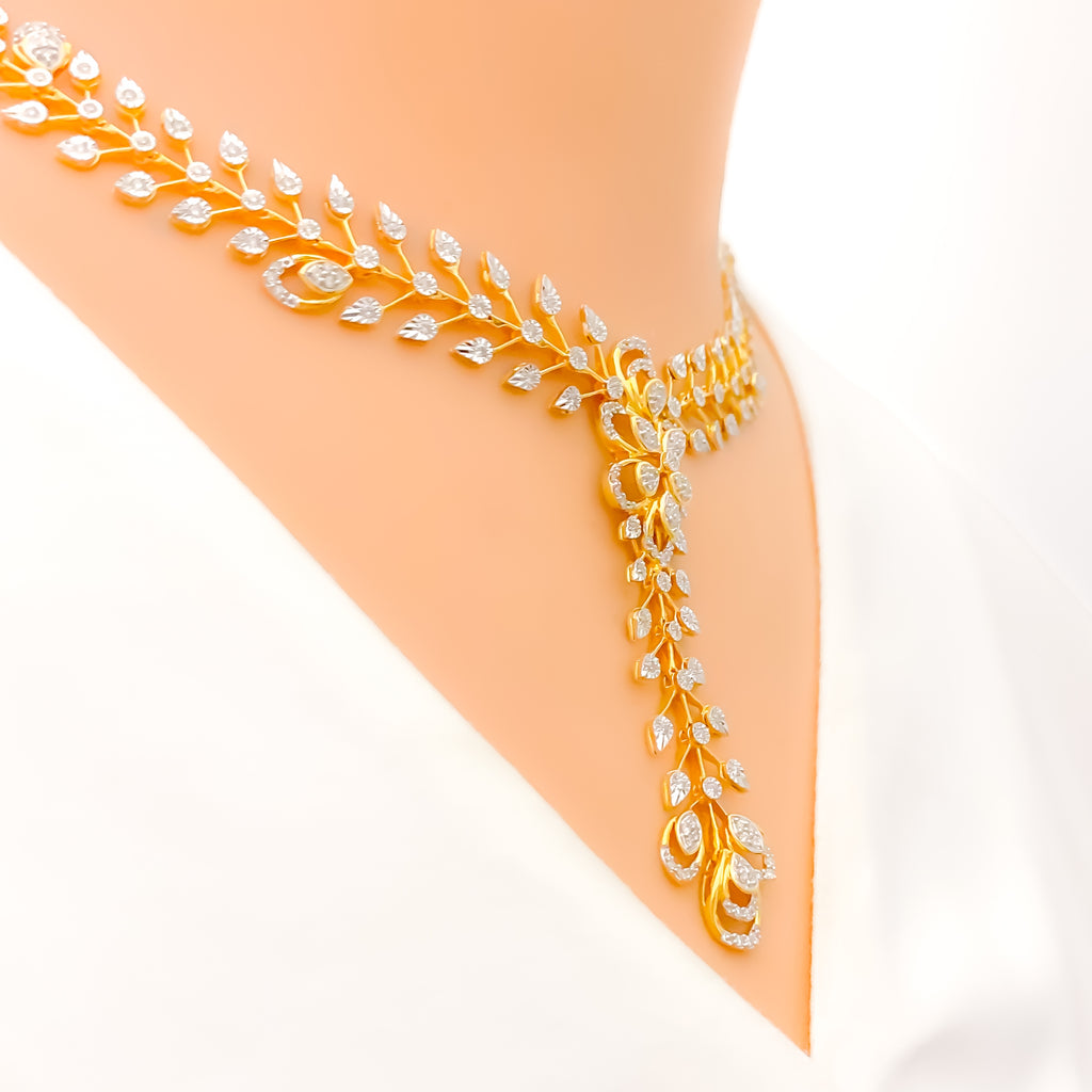 Delicate Floral Vine Diamond + 18k Gold Necklace Set – Andaaz Jewelers