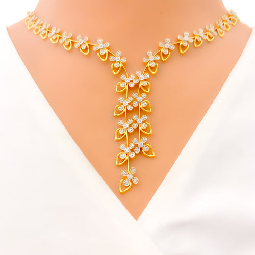 Sparkling Floral Vine Diamond + 18k Gold Necklace Set 