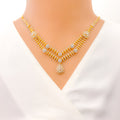 Decorative Alternating Diamond Flower + 18k Gold Necklace Set 