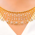 Sophisticated Dangling Flower Diamond + 18k Gold Necklace Set