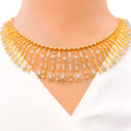 Sophisticated Dangling Flower Diamond + 18k Gold Necklace Set