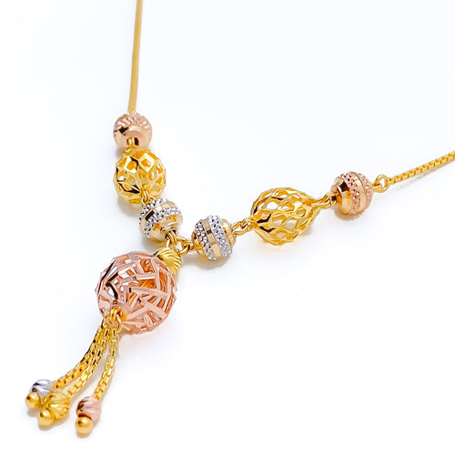 Three-Tone Netted Drop 22K Gold Necklace