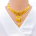 Sparkling Striped 22k Gold Crescent Necklace Set