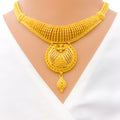 Sparkling Striped 22k Gold Crescent Necklace Set