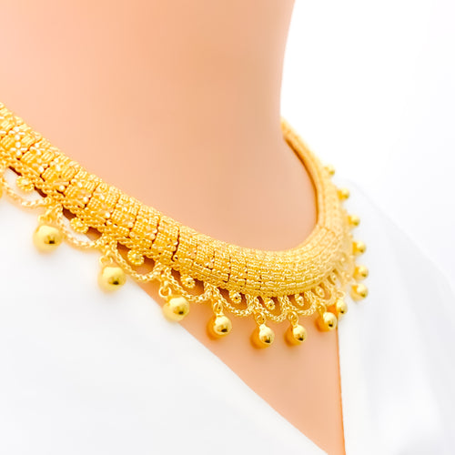 Extravagant Frilly Tasseled 22k Gold Necklace Set