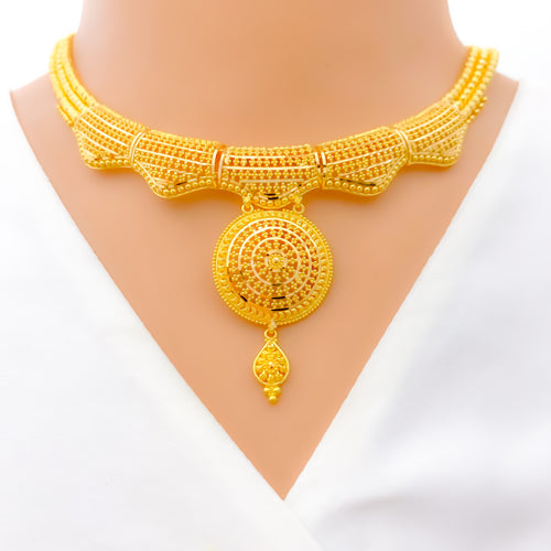 Trendy Netted Wavy 22k Gold Necklace Set